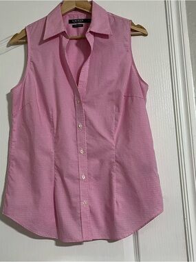 (EUC) Lauren Ralph Lauren Pink Gingham Sleeveless Button-Front Shirt Size M